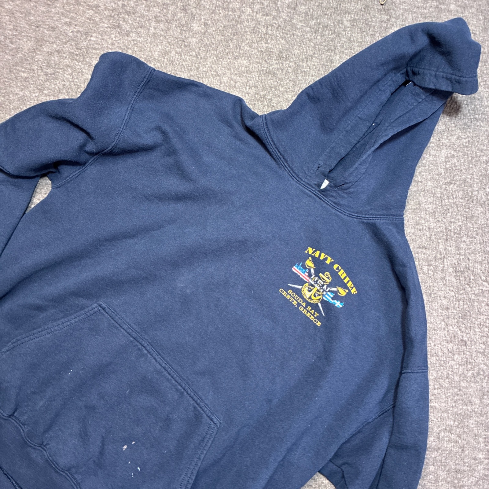 Gildan Navy Chief Hoodie Mens Xl Blue Souda Bay Crete Greece Usn Military